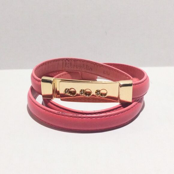 J. McLaughlin Accessories - J.McLaughlin Pink Leather Skinny Belt-Size S/M-Gold Hardware-Adjustable-